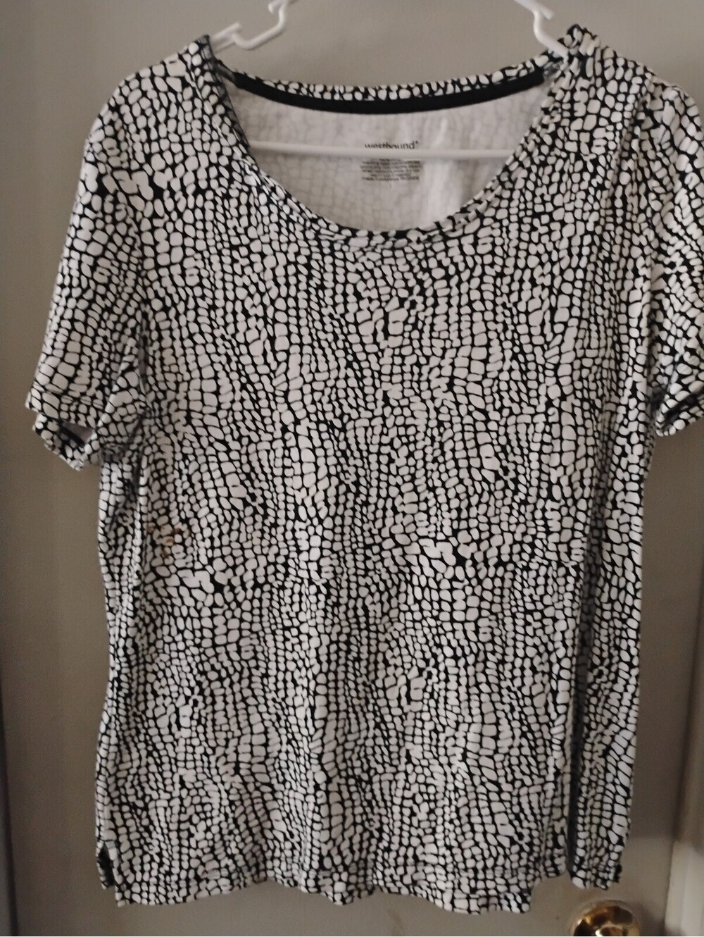 Westbound Black & White Animal Print Short Sleeve Tee Top Sz L